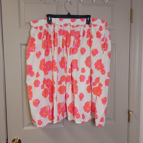 Lane Bryant Circle Skater Skirt 26/28 Neon Pink Pull On Pockets Midi Floral - Picture 3 of 7